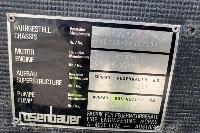 Steyr hasicské vozidlo/ hasicská cisterna 4×2 manuál VIN 194