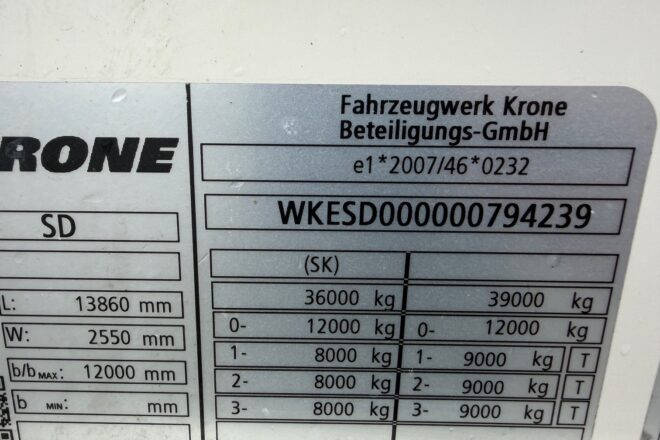 Krone SD LOWDECK threesided strickling VIN 239