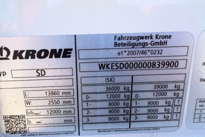 KRONE SD LOWDECK trojstrannka VIN 900