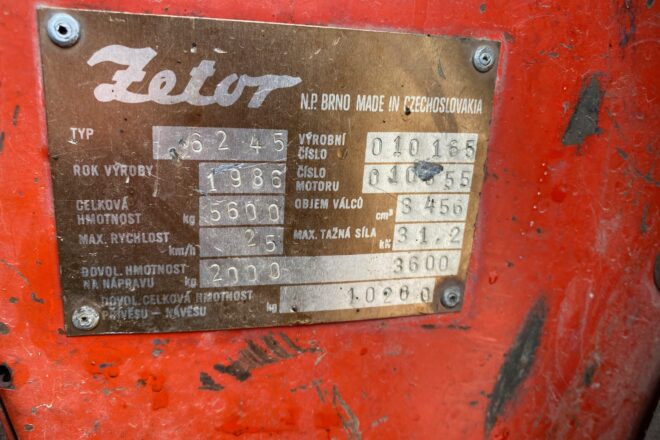 ZETOR 6245 4×4 1986 s TP a TEČ VIN 165