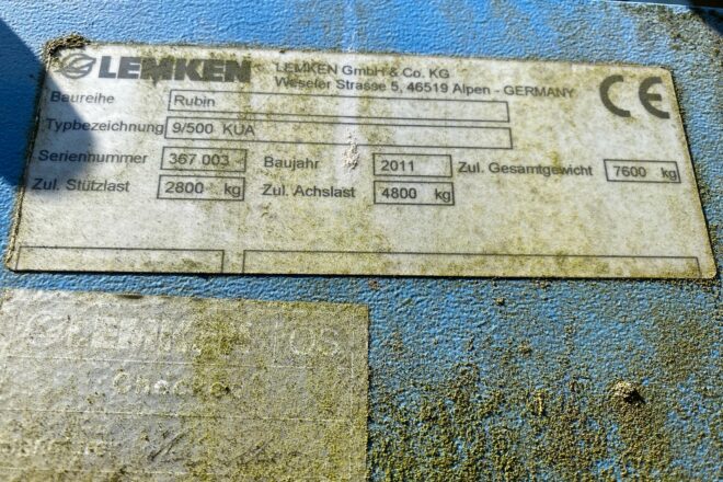 LEMKEN RUBIN 9/500 KUA Diskový podmietač VIN 003