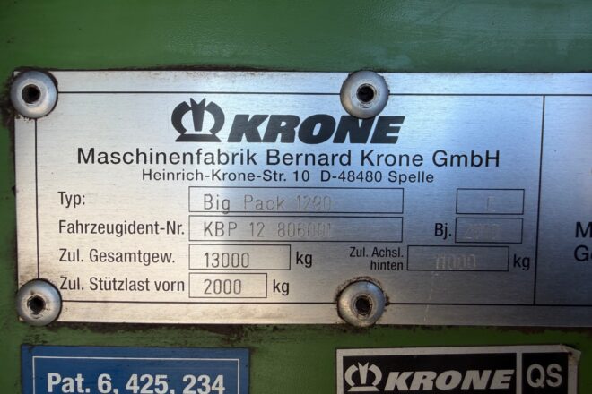 KRONE BIG PACK 1290 lis na hranaté balíky VIN 001